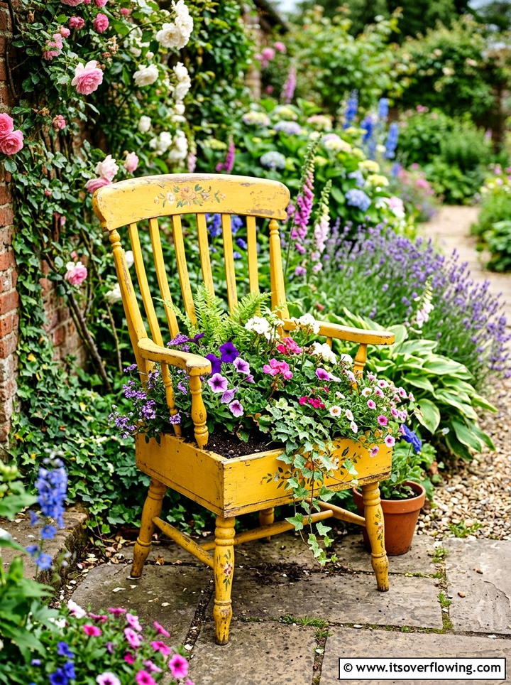 Painted Chair Planter - 25 upcycled garden ideas for patios