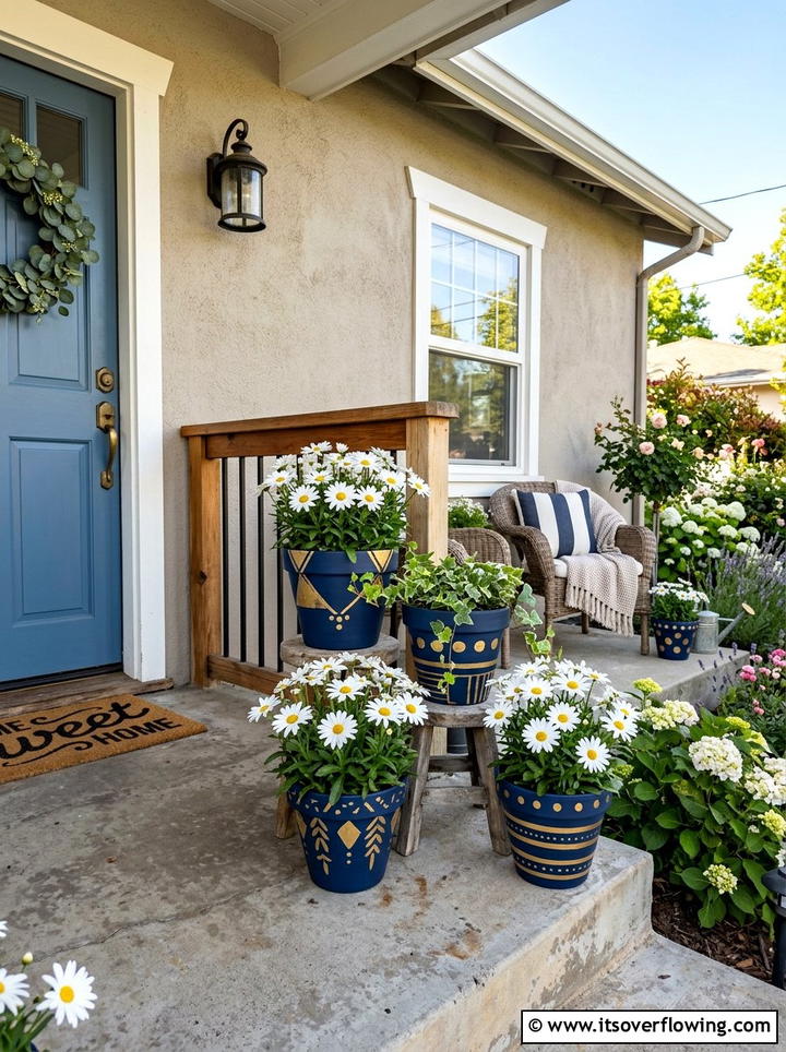 Painted Concrete Flower Pots - 25 front porch ideas with concrete planters
