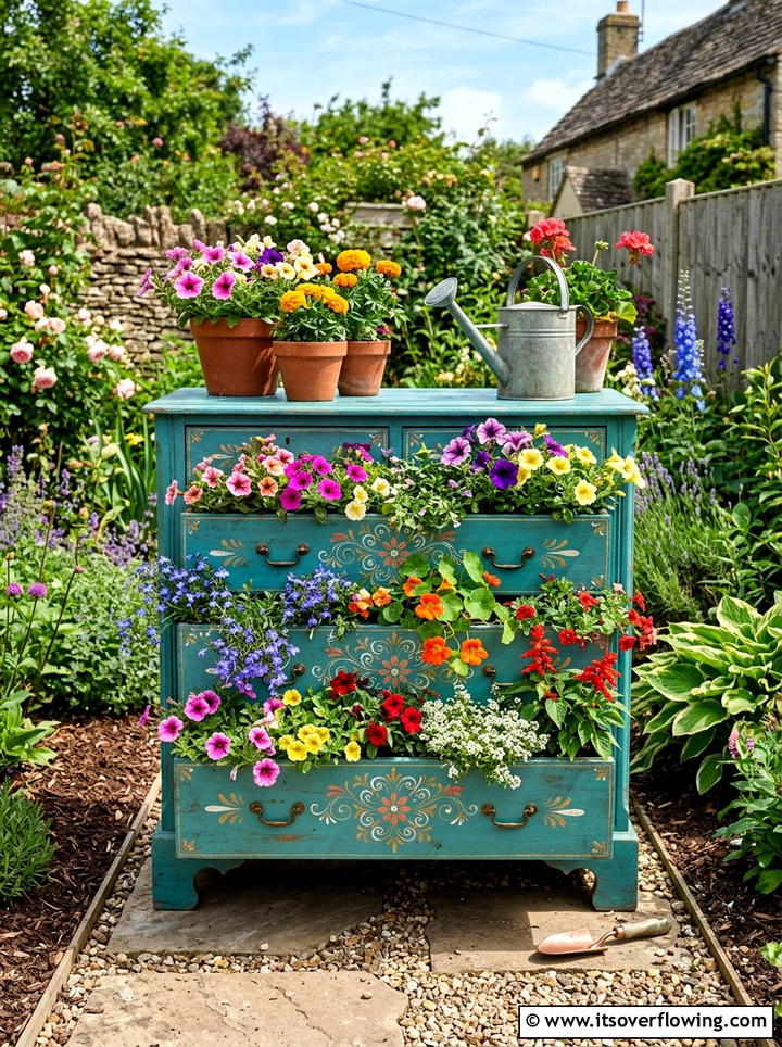 Painted Dresser Garden - 25 upcycled garden ideas for front yards