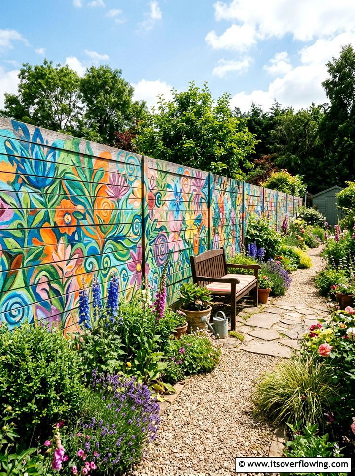 Painted Fence Mural - 25 garden ideas with fence decor