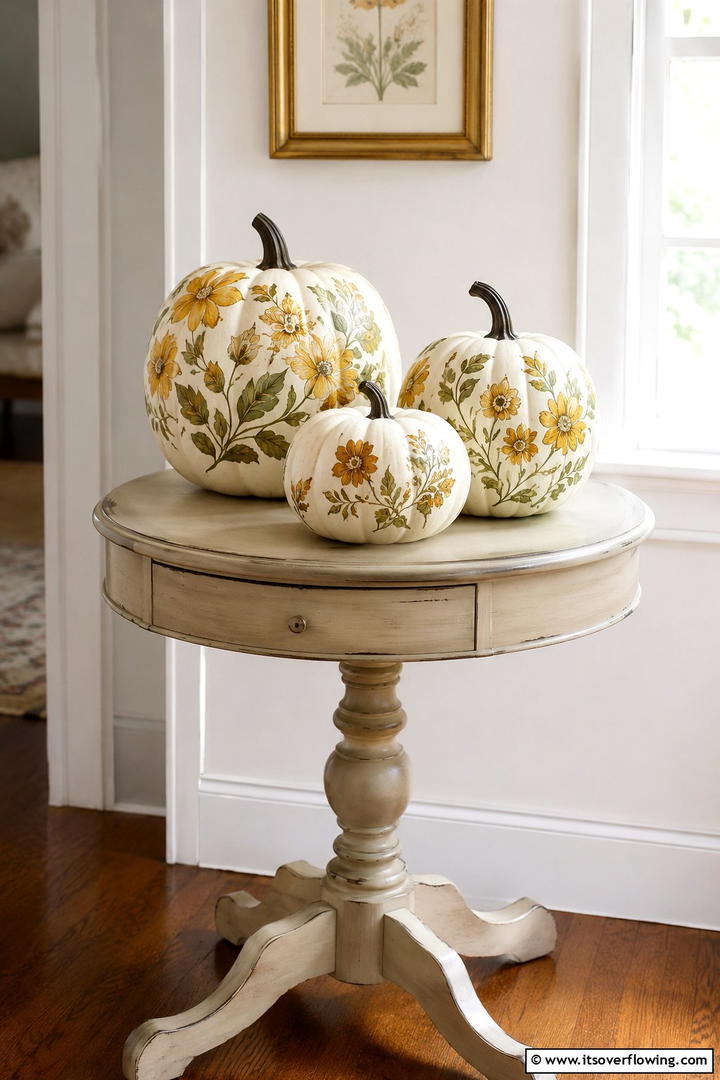 Painted Floral Design Pumpkins - 50 Fall Pumpkin Decor Ideas for Cozy Autumn Homes Today
