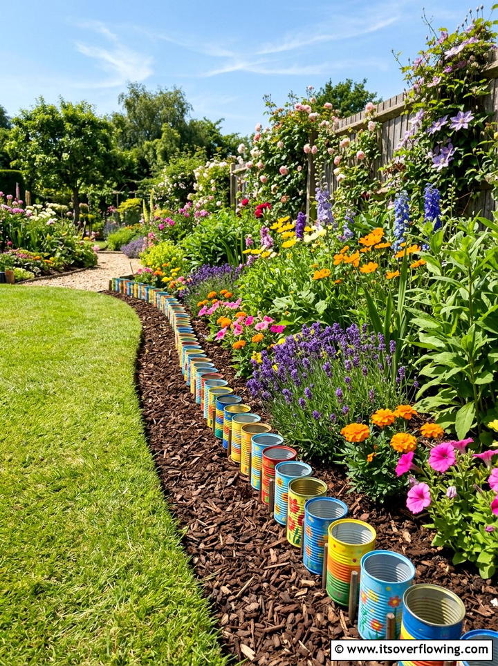 Painted Garden Border - 25 recycled garden ideas with tin cans