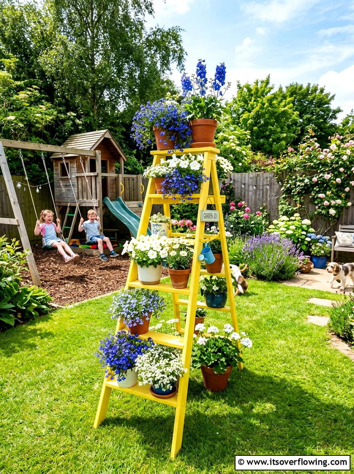 Painted Garden Ladder Decor - 25 garden decor ideas with floral ladders