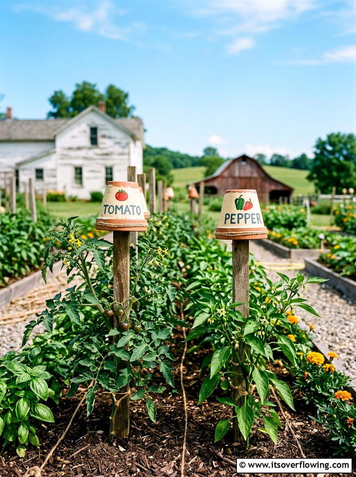 Painted Garden Markers - 25 garden decor ideas with terracotta pots