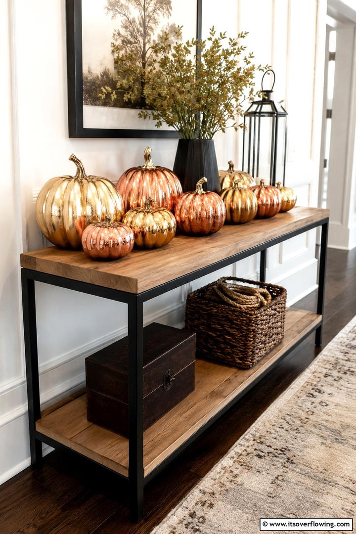 Painted Gold Metallic Pumpkins - 50 Fall Pumpkin Decor Ideas for Cozy Autumn Homes Today
