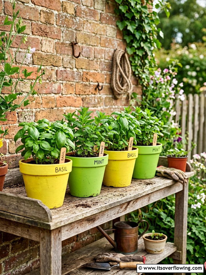 Painted Herb Pots - 25 creative garden ideas with colorful pots