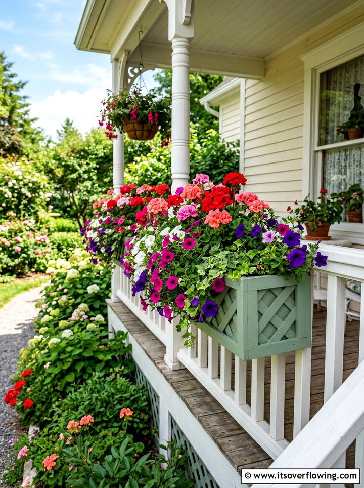 Painted Lattice Flower Box - 25 front porch ideas with lattice panels