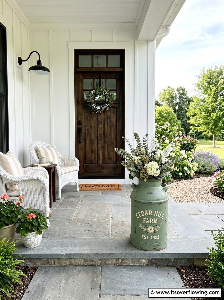 Painted Milk Can - 25 front porch decor ideas with old milk cans