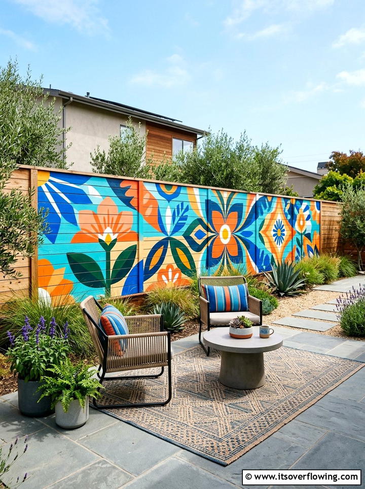 Painted Mural Fence - 25 garden decor ideas with fence decorations