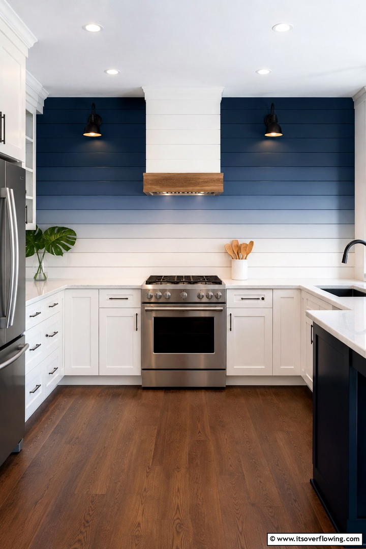Painted Ombre Shiplap Effect - 30 Shiplap Backsplash Ideas to Elevate Kitchen Design