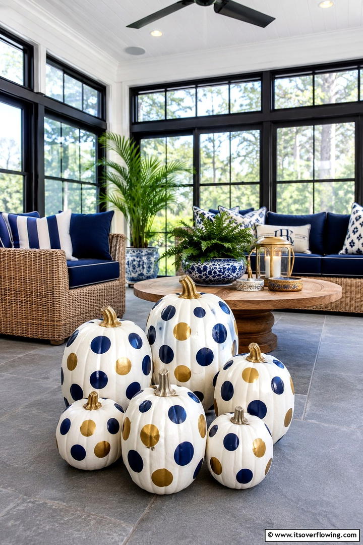 Painted Polka Dot Pumpkins - 50 Fall Pumpkin Decor Ideas for Cozy Autumn Homes Today