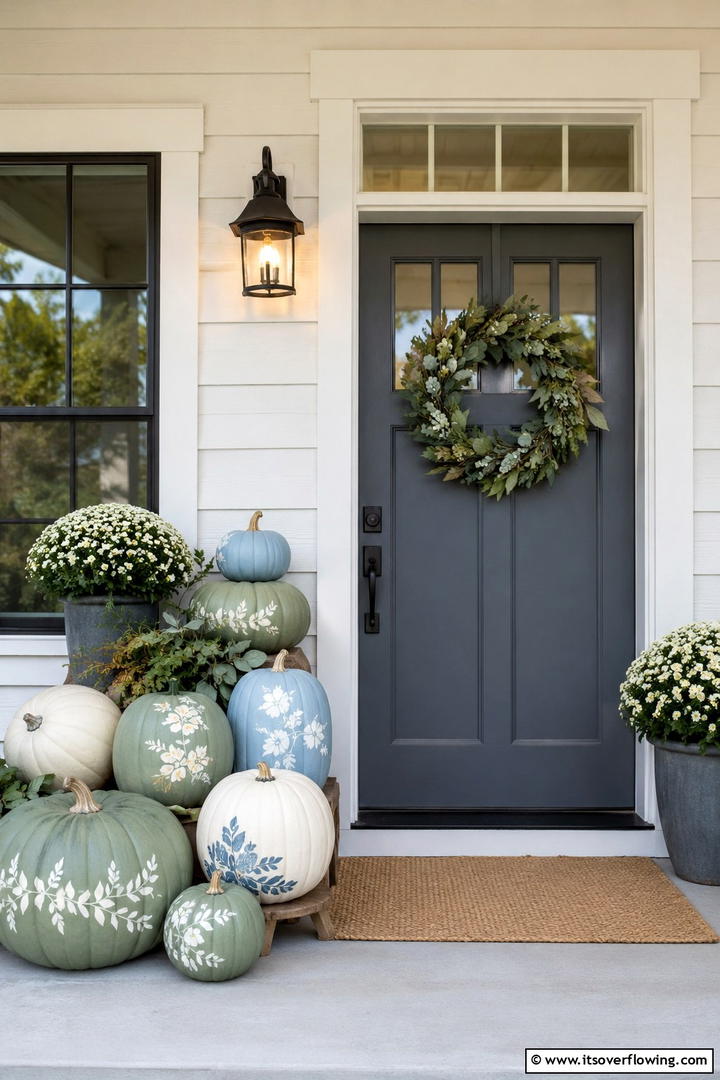 Painted Pumpkin Door Display - 50 Fall Front Door Decor Ideas Roundup- Curb Appeal
