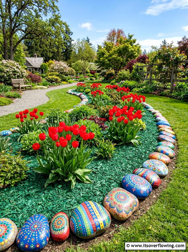Painted Rock Border - 25 cheap garden ideas