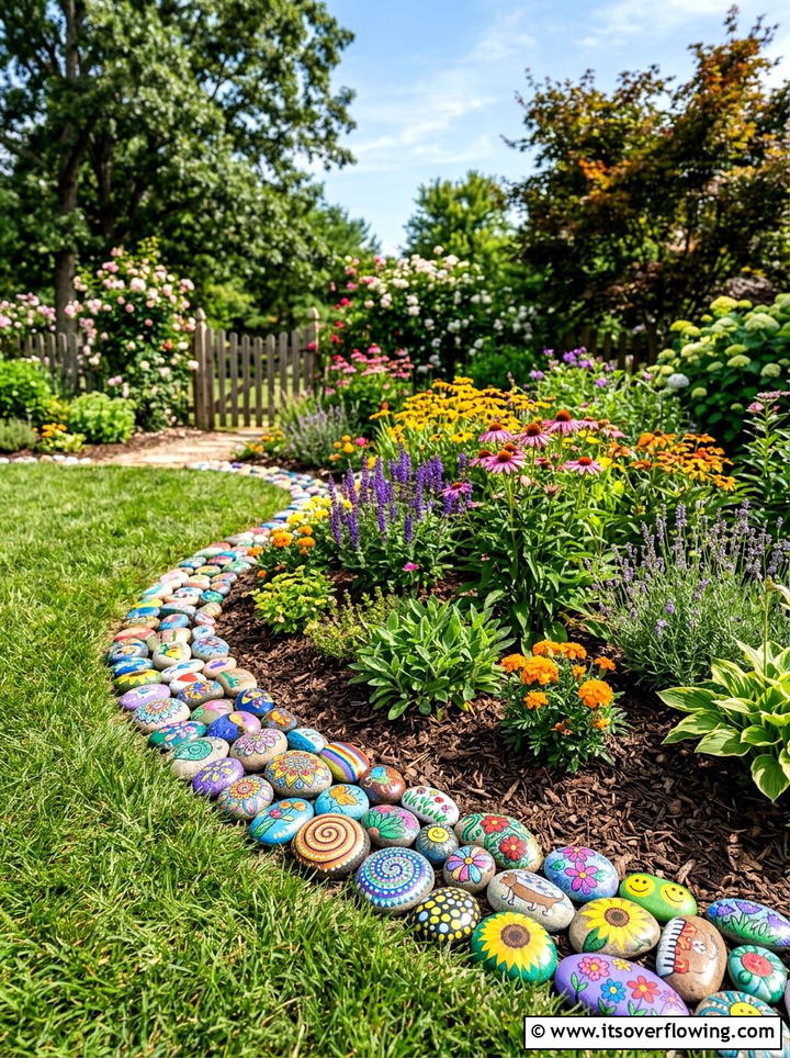 Painted Rock Garden Edging - 25 upcycled garden ideas for front yards