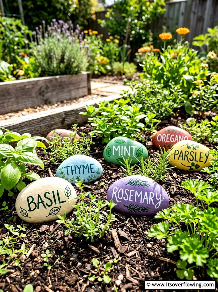 Painted Rock Garden Markers - 25 recycled garden ideas with pallet wall garden