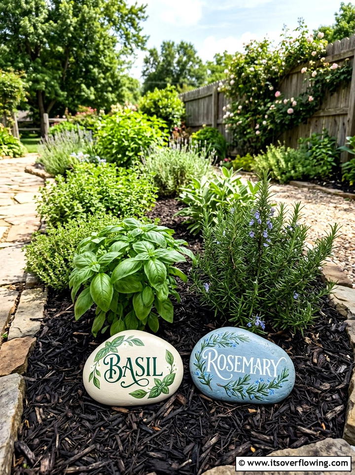 Painted Rock Garden Markers - 25 cheap garden ideas with dollar store decor