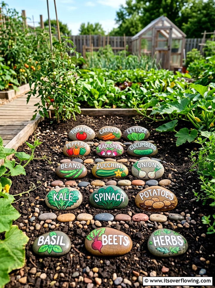 Painted Rock Marker - 25 recycled garden ideas with pebbles