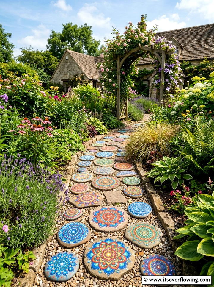 Painted Rock Path - 25 recycled garden ideas for backyard decor
