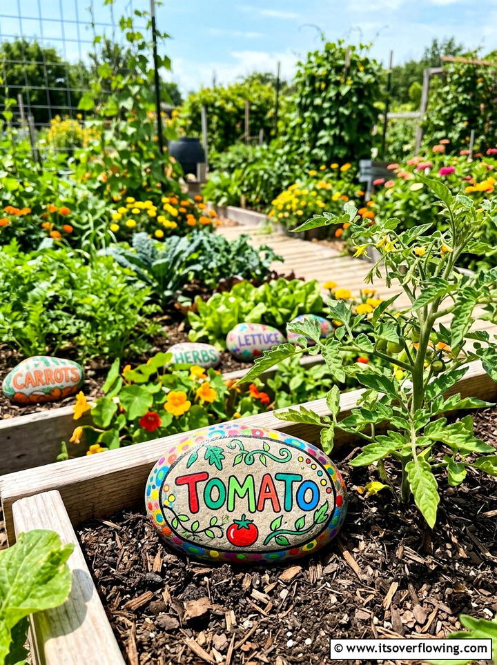 Painted Rock Plant Label - 25 recycled garden ideas for community spaces