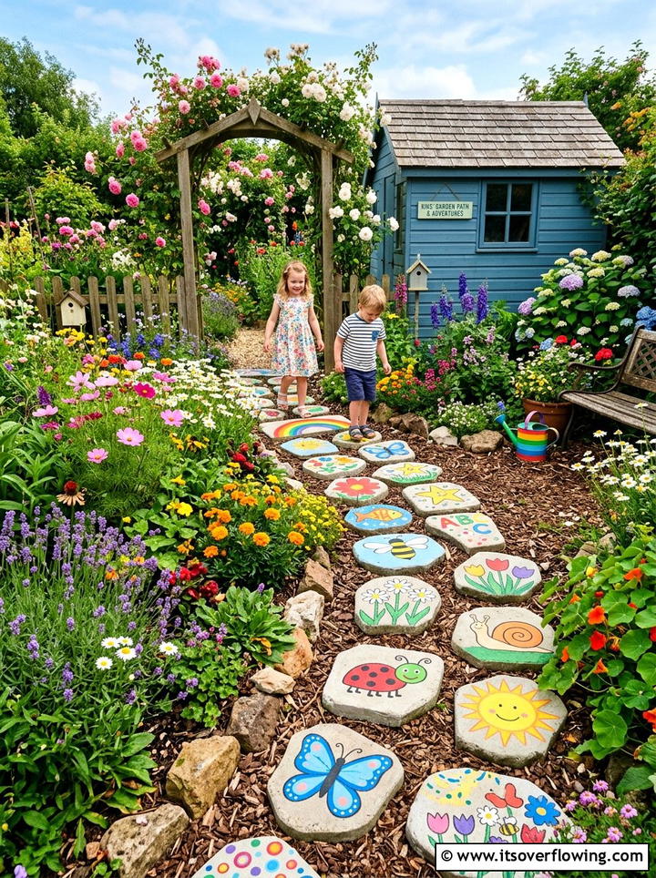 Painted Stepping Stones Garden Path - 25 small garden ideas with kids corner