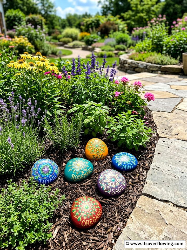 Painted Stone Patio Markers - 25 recycled garden ideas for patio decor