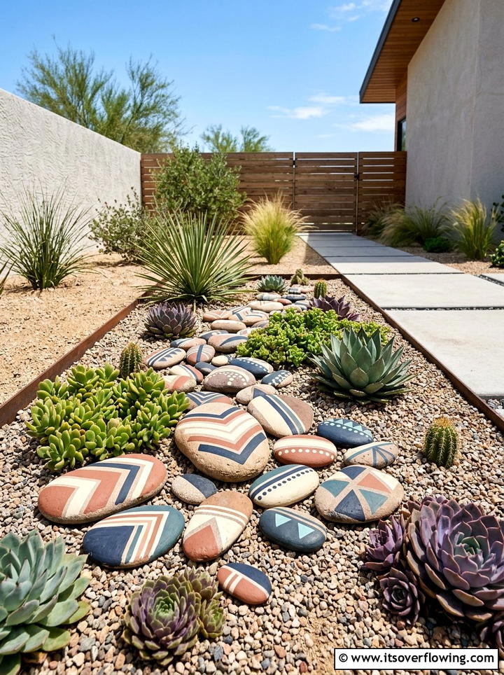 Painted Stone Rock Garden - 25 cheap garden ideas with simple planters