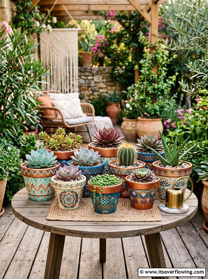 Painted Succulent Pot - 25 recycled garden ideas with tin cans