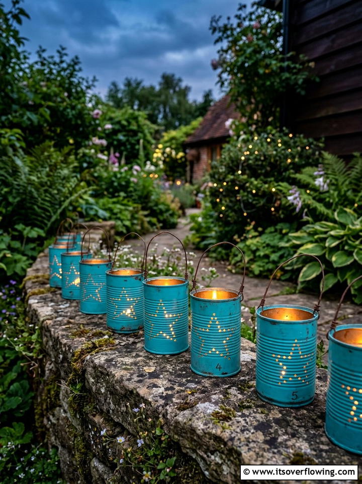 Painted Tin Can Lanterns - 25 reusing old things ideas for patio