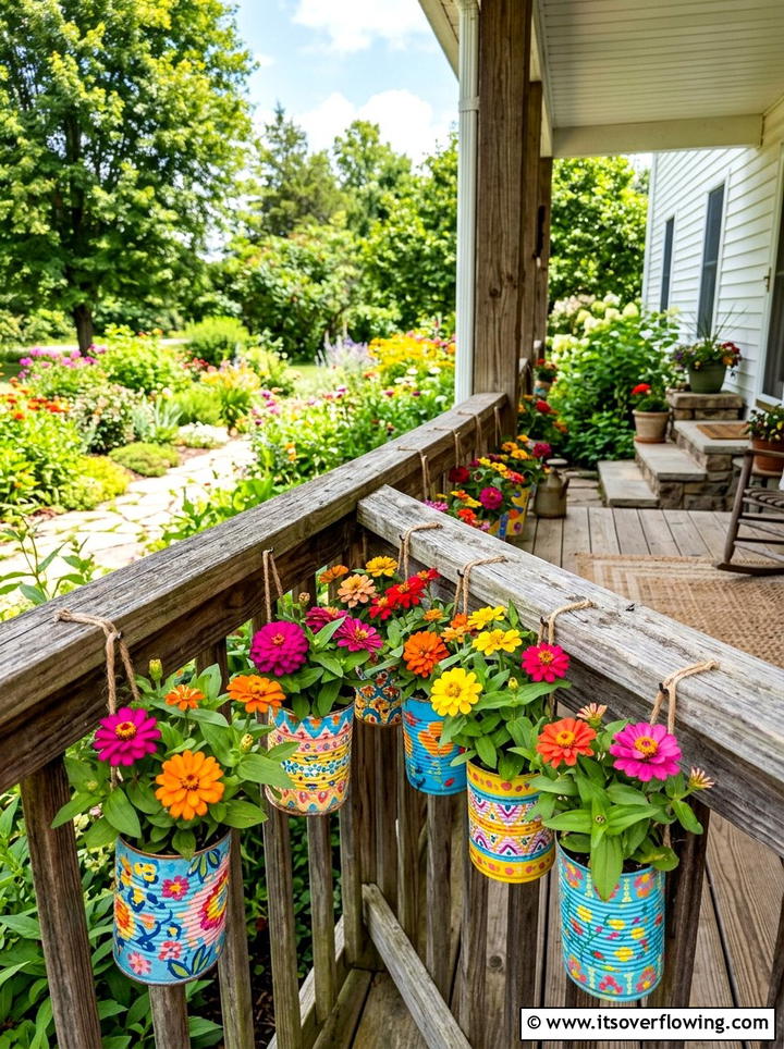 Painted Tin Can - 25 upcycled garden ideas for porches