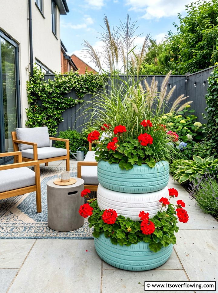 Painted Tire Planter - 25 recycled garden ideas for small spaces