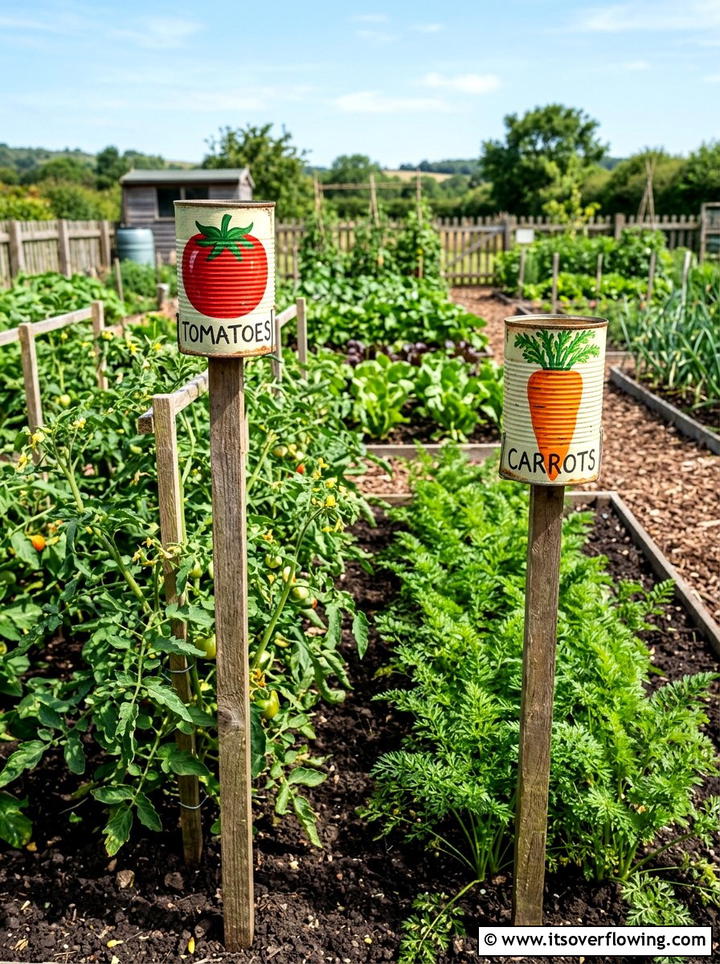Painted Vegetable Markers - 25 upcycled garden ideas with tin cans