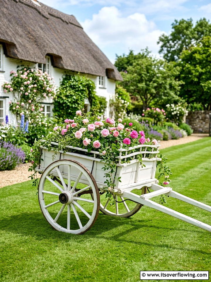 Painted White Wagon - 25 garden decor ideas with wagons
