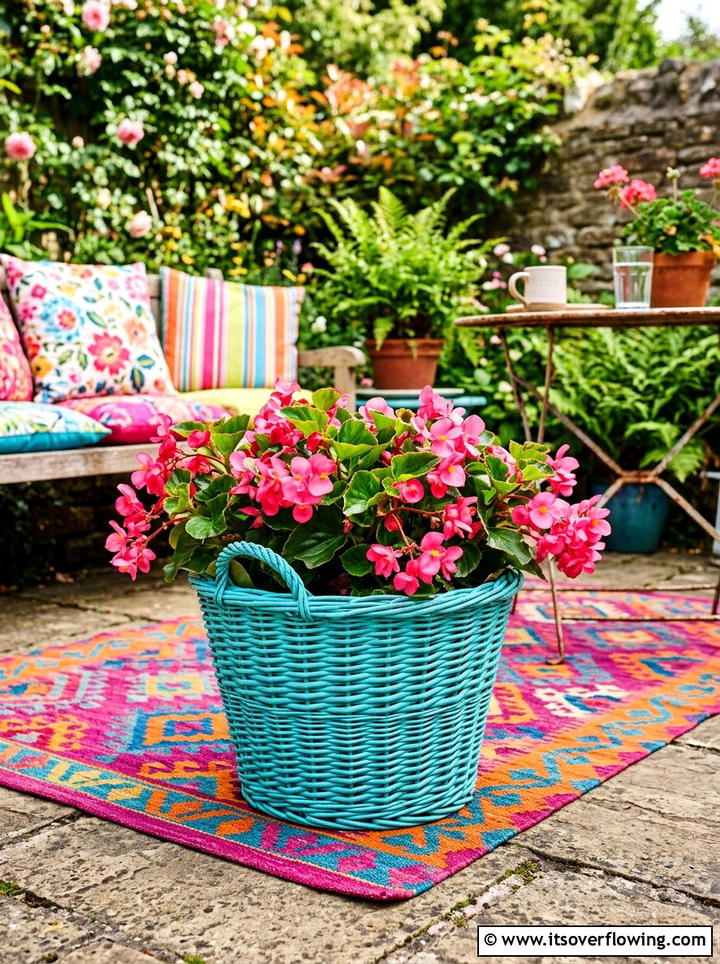 Painted Wicker Basket - 25 recycled garden ideas with baskets