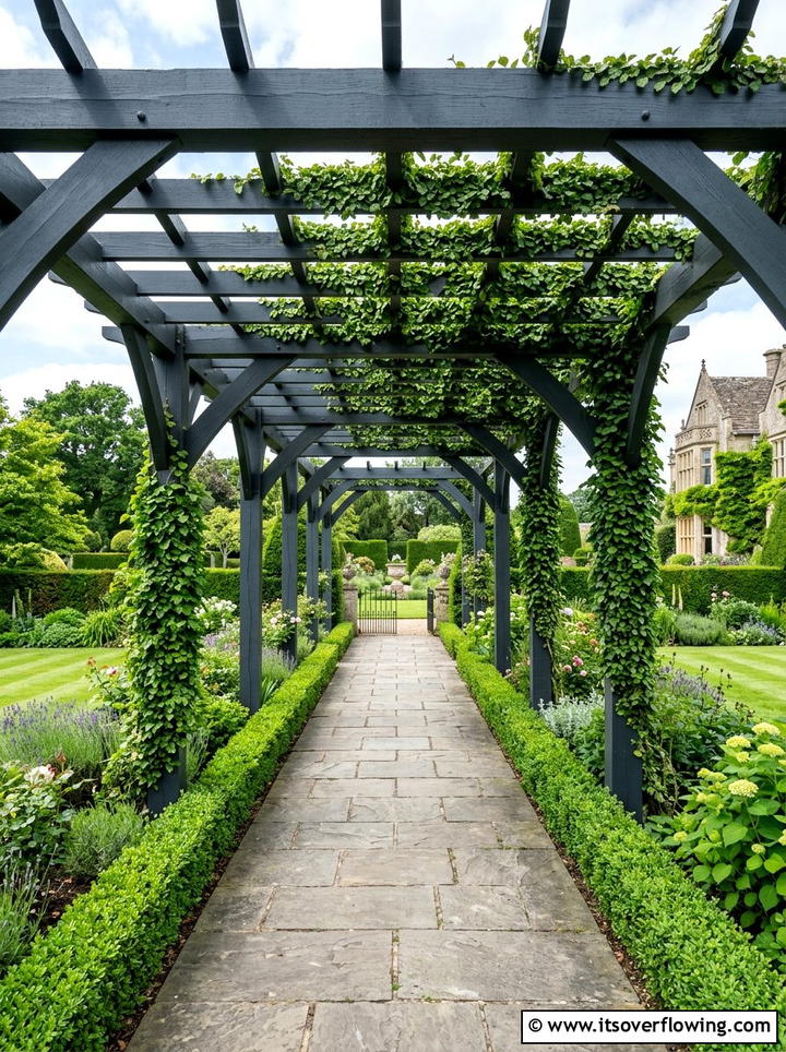 Painted Wood Pergola With Creeping Fig - 25 garden design ideas with pergola and vines