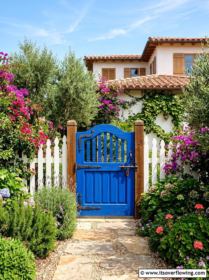 Painted bright blue garden gate - 25 garden decor ideas with gate decorations