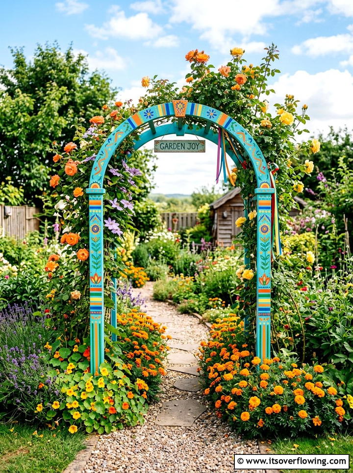 Painted colorful garden arch - 25 garden ideas with arches