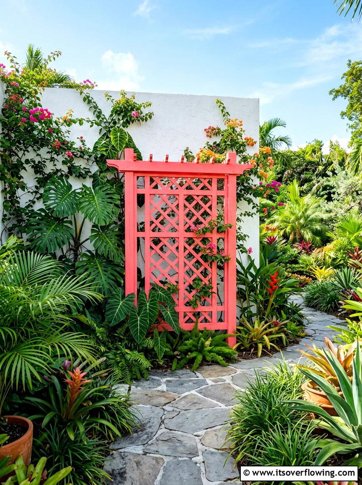 Painted colorful garden trellis - 25 garden decor ideas with trellis backdrops