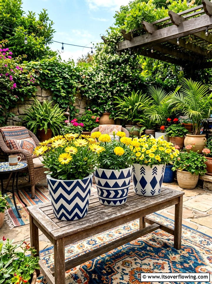 Painted concrete planter DIY - 25 garden ideas with concrete planters
