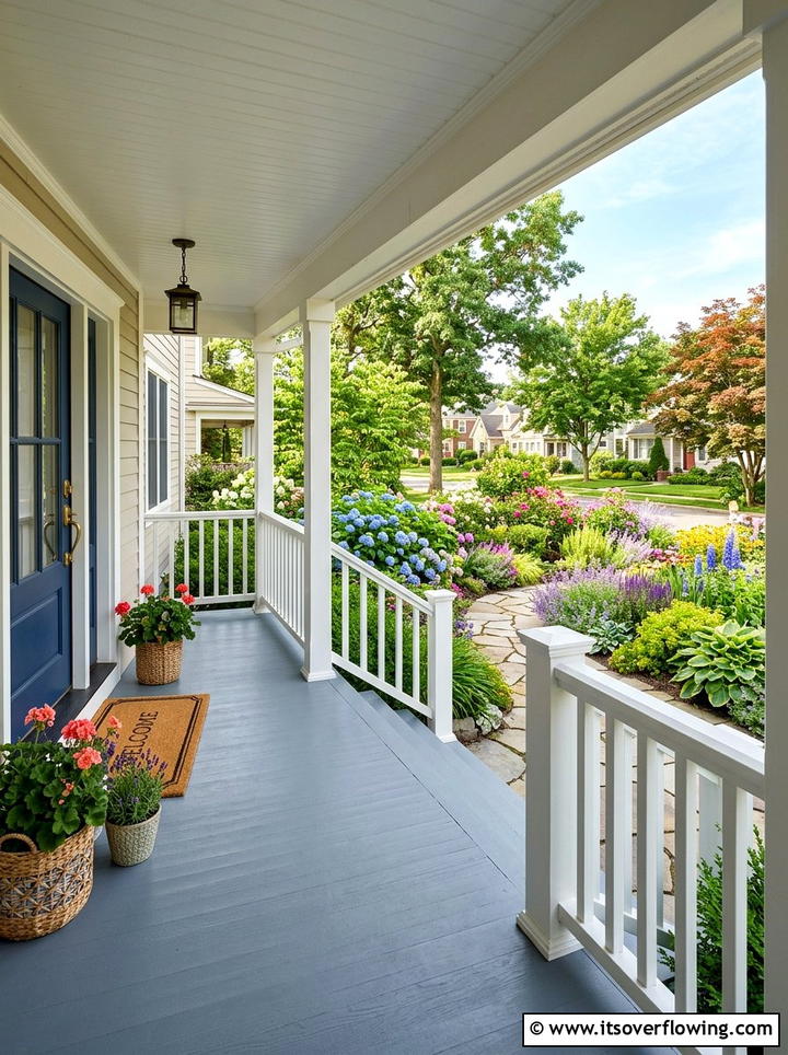 Painted front porch - 25 cheap garden ideas for front yard