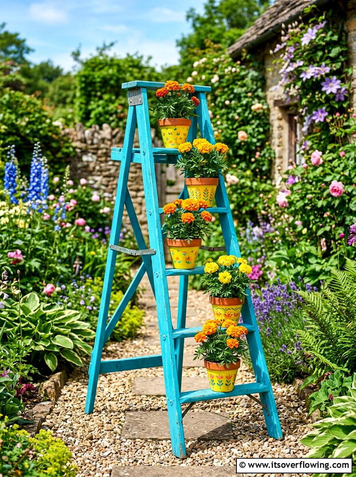 Painted garden ladder - 25 creative garden ideas with ladder planters