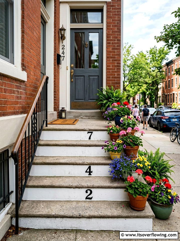 Painted house numbers on porch steps - 25 front porch ideas with house numbers