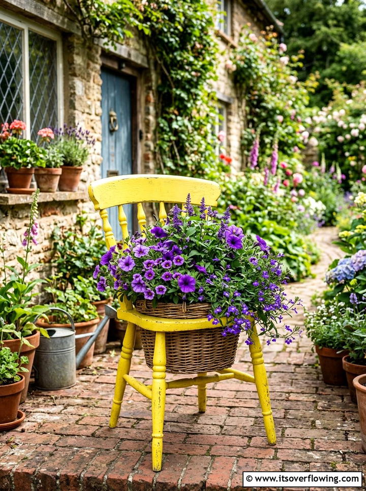 Painted kitchen chair planter - 25 front porch ideas with repurposed furniture