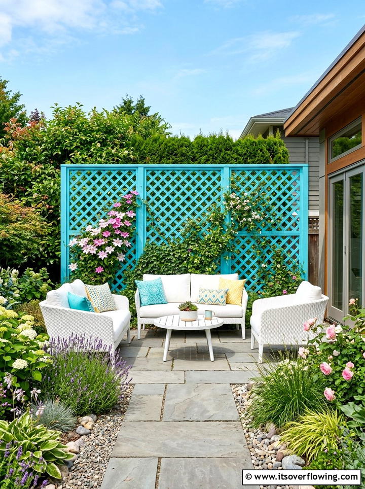 Painted lattice accent wall - 25 backyard ideas with lattice wall