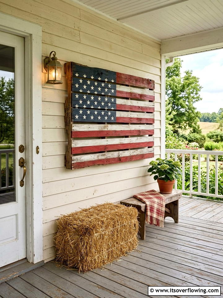 Painted pallet flag - 25 front porch ideas with patriotic decor