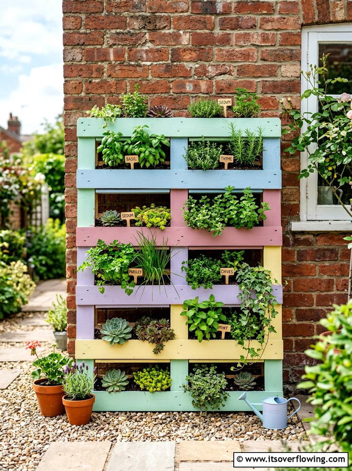 Painted pallet vertical garden - 25 garden decor ideas with colorful accents