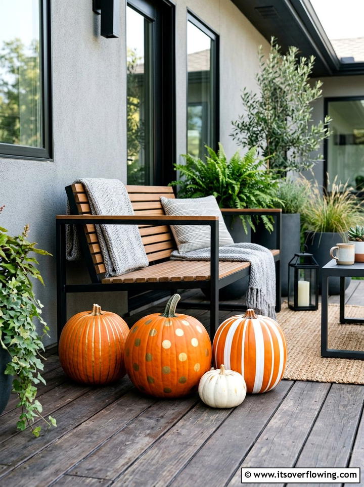 Painted pumpkin accents - 25 front porch decor ideas with real pumpkins