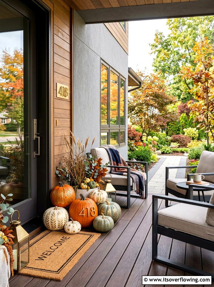 Painted pumpkins porch - 25 front porch ideas with pumpkins