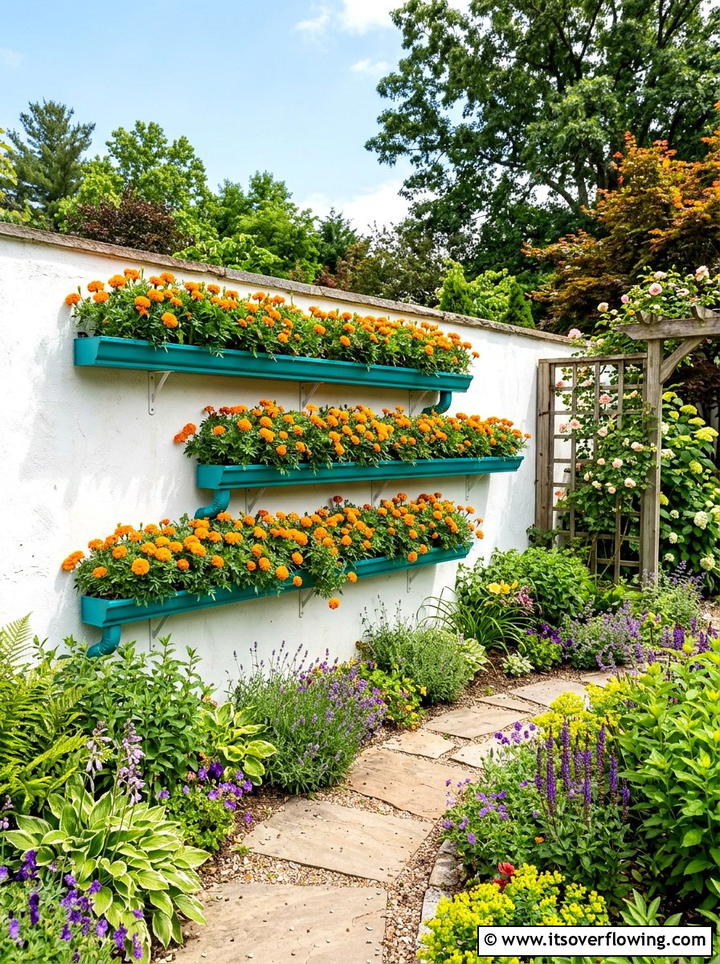 Painted rain gutter planter - 25 garden ideas with rain gutters