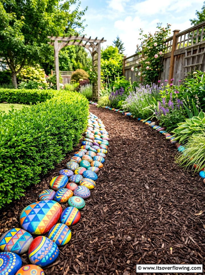 Painted rock garden border - 25 garden decor ideas with colorful accents