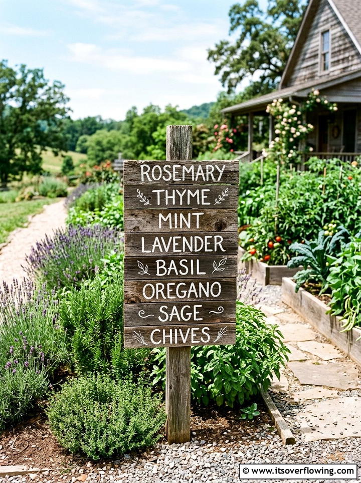 Painted scrap wood sign - 25 recycled garden ideas with recycled wood art